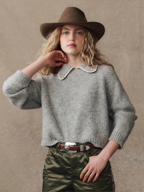 THE GREAT. Sweaters - THE GREAT. Heather Grey Crochet Collar Pullover Sweater size 1, superfine Alpaca